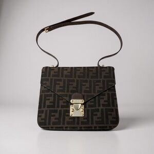 vintage Fendi Zucca canvas flap shoulder bag